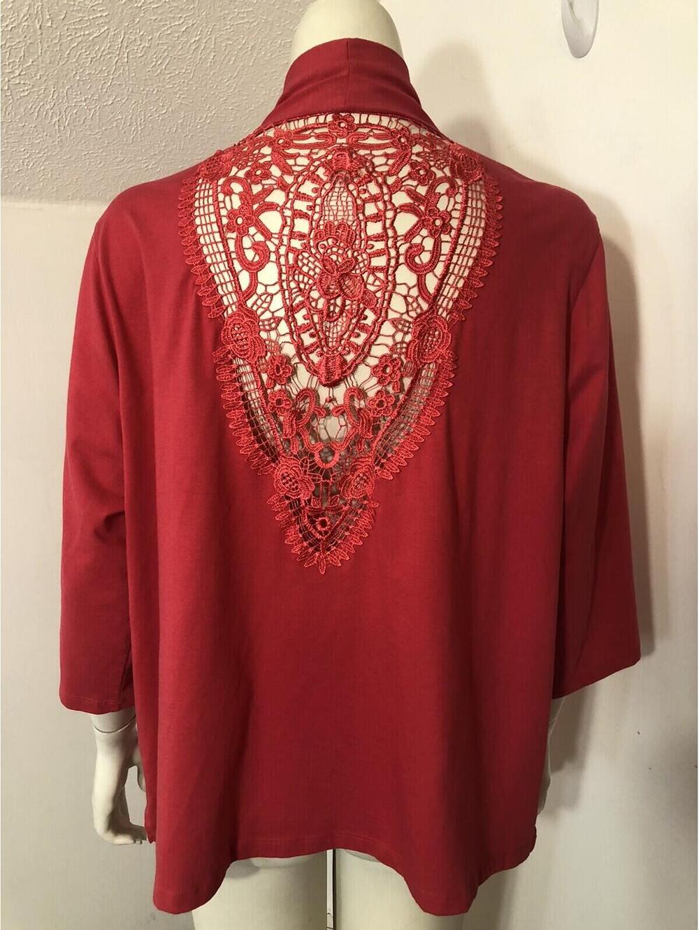 Serengeti Open Front Cardigan Sweater Womens 1X Magenta Lace Back Yoke 3/4 Sleev